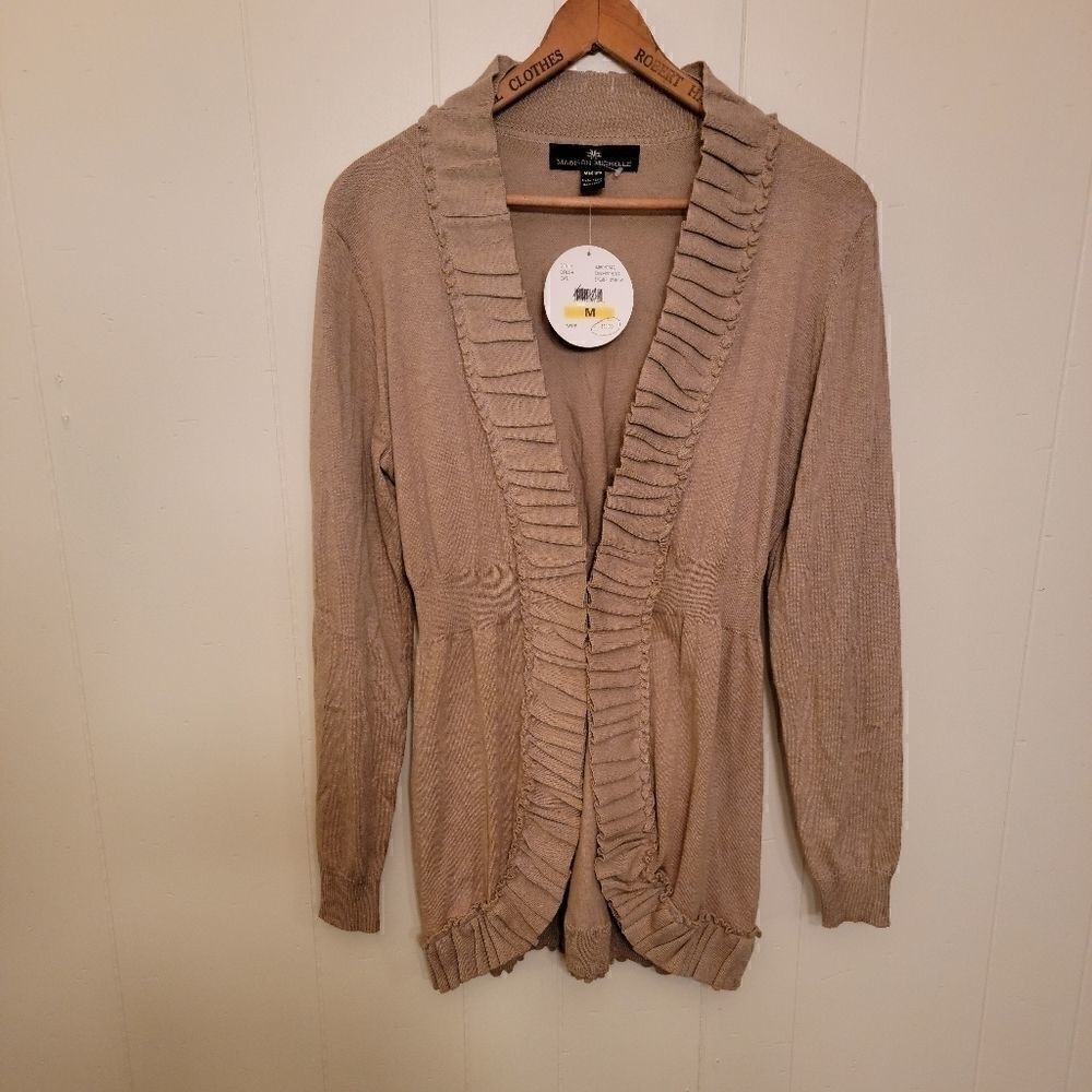 Madison Michelle ruffle detail cardigan tan medium